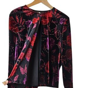 VTG R&K Womens 10 Cardigan Velvet Whimsigoth Dark Romance Valentine's Day Floral